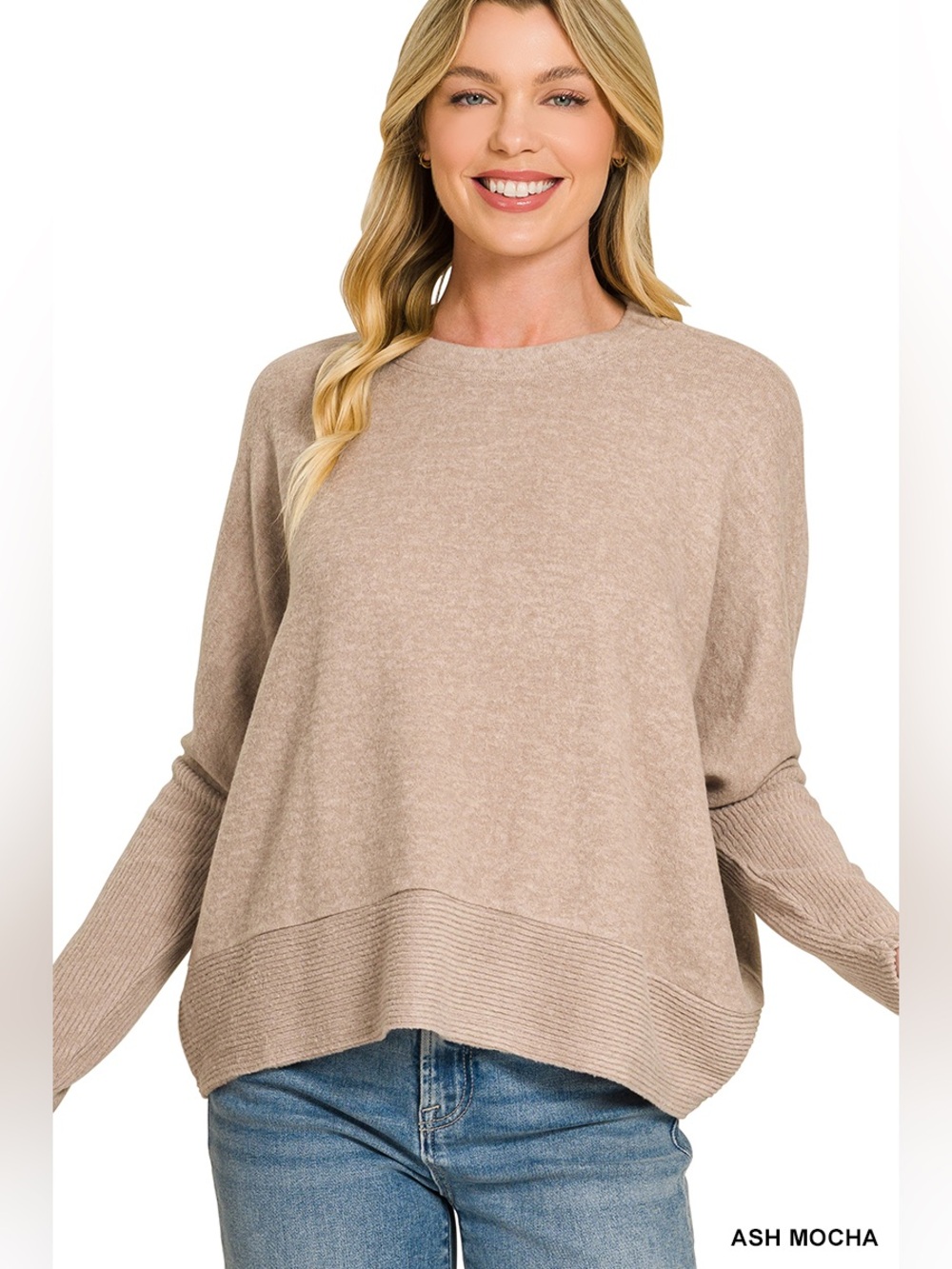 Zenana BRUSHED MELANGE HACCI DOLMAN SLEEVE SWEATER - Picture 2 of 2